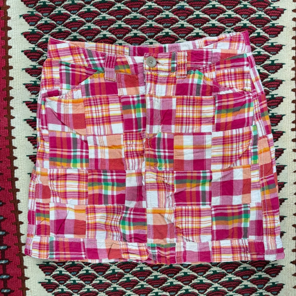 Vintage Pink Patchwork Plaid Mini Skirt 100% Cotton Y2K 90s Fall Medium